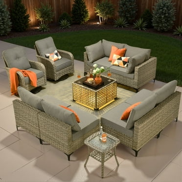 Ovios 10-Piece Patio Furniture Set, All-Weather Outdoor Wicker Sectional with Swivel Chairs & Solar-Powered Table, Rattan Conversation Set for Garden, Patio, Backyard, Dark Gray, On Sale