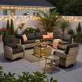 thumbnail image 1 of Ovios 10 Pieces Outdoor Patio Furniture All-Weather Wicker Sectional Conversation Set with Swivel Chairs & Solar Coffee Table, Black, 1 of 11