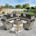 thumbnail image 1 of Ovios 10 Pieces Outdoor Patio Furniture Swivel Set with Rocking Chair All-Weather Wicker Conversation Sectional with Solar Lamps Coffee Table for Balcony, 1 of 8