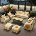 thumbnail image 1 of Ovios 10-Piece Outdoor Patio Furniture Set All-Weather Wicker Conversation Set with 54" Propane Fire Pit Table & Ottomans, Beige, 1 of 9