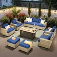 thumbnail image 1 of Ovios 10-Piece Outdoor Patio Furniture Set All-Weather Wicker Conversation Set with 54" Propane Fire Pit Table & Ottomans, Navy Blue, 1 of 5