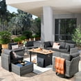 thumbnail image 1 of Ovios 10 Pieces Patio Fire Pit Set Outdoor Rattan Sectional Sofa Conversation Set with Swivel Rocking Chair,Black, 1 of 8