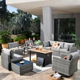 thumbnail image 1 of Ovios 10 Pieces Patio Fire Pit Set Outdoor Rattan Sectional Sofa Conversation Set with Swivel Rocking Chair,Dark Gray, 1 of 8