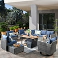 thumbnail image 1 of Ovios 10 Pieces Patio Fire Pit Set Outdoor Rattan Sectional Sofa Conversation Set with Swivel Rocking Chair,Denim Blue, 1 of 8