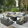 thumbnail image 1 of Ovios 10 Pieces Patio Fire Pit Set Outdoor Wicker Sectional Sofa Conversation Set with Swivel Rocking Chair,Dark Gray, 1 of 7