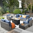thumbnail image 1 of Ovios 10 Pieces Patio Fire Pit Set Outdoor Wicker Sectional Sofa Conversation Set with Swivel Rocking Chair,Denim Blue, 1 of 7