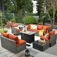 thumbnail image 1 of Ovios 10 Pieces Patio Fire Pit Set Outdoor Wicker Sectional Sofa Conversation Set with Swivel Rocking Chair,Orange Red, 1 of 7
