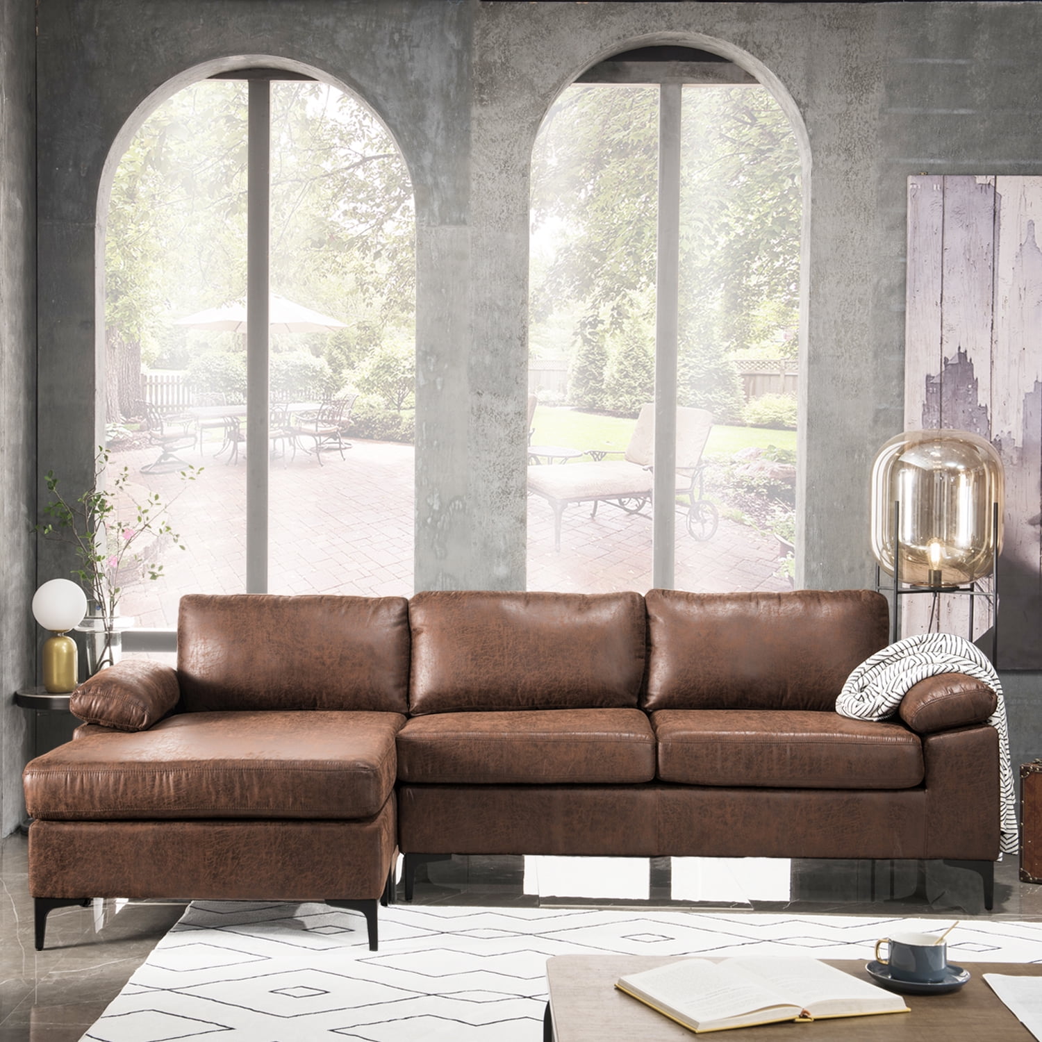 Oxios 100" 3-Seat Sectional Sofa Mdeium Hardness L-Shaped Couch with Suede Fabric (Box 1 of 2 Only (Loveseat Section/Missing Chaise Connecting Piece.)