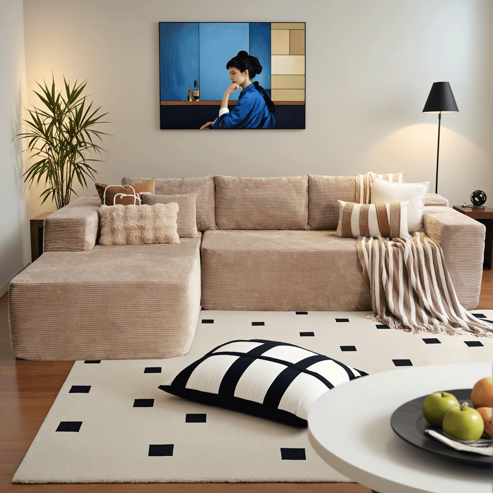 Ovios 106 Cloud Sectional Couch with L Shape Chaise Modern Comfy Modular Corduroy Sofa for Living Room No Assembly Required Black