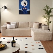 Ovios Modular Sectional Sofa with Chaise, 106" Deep Seat L-Shaped Plush Corduroy Boneless Couch for Apartment, Beige