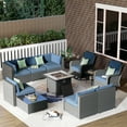 thumbnail image 1 of Ovios 11 Pieces Outdoor Patio Furniture with Fire Pit Table Wicker Patio Sectional Sofa with Swivel Chairs for Backyard, 1 of 6