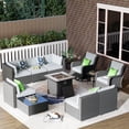 thumbnail image 1 of Ovios 11 Pieces Outdoor Patio Furniture with Fire Pit Table Wicker Patio Sectional Sofa with Swivel Chairs for Backyard, 1 of 6
