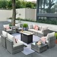 thumbnail image 1 of Ovios 11 Pieces Patio Fire Pit Set Outdoor Wicker Sectional Sofa Conversation Set with Swivel Rocking Chairs and Side Table,Beige, 1 of 7