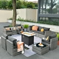 thumbnail image 1 of Ovios 11 Pieces Patio Fire Pit Set Outdoor Wicker Sectional Sofa Conversation Set with Swivel Rocking Chairs and Side Table,Black, 1 of 8
