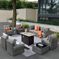 thumbnail image 1 of Ovios 11 Pieces Patio Fire Pit Set Outdoor Wicker Sectional Sofa Conversation Set with Swivel Rocking Chairs and Side Table,Dark Gray, 1 of 8