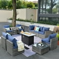 thumbnail image 1 of Ovios 11 Pieces Patio Fire Pit Set Outdoor Wicker Sectional Sofa Conversation Set with Swivel Rocking Chairs and Side Table,Denim Blue, 1 of 8