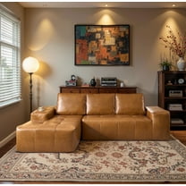 Ovios 114" Cloud Sectional Sofa, L-Shaped Deep Seat Modular Boneless Couch, No Assembly Required,Brown(Faux Leather)