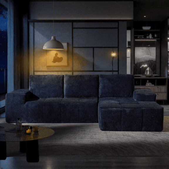 Ovios 116" L-Shaped Sectional Sofa Modern Modular Cloud Couch with Deep Seating Upholstered Sofa for Living Room Bedroom, No Assembly Required, Blue (Starry Sky)