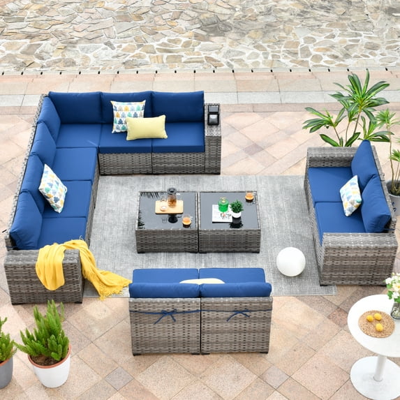 Ovios 12 Pieces Outdoor Furniture All Weather Wicker Patio Conversation Sectional Sofa Set with Side Table for Garden Backyard