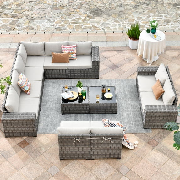 Ovios 12 Pieces Outdoor Furniture All Weather Wicker Patio Conversation Sectional Sofa Set with Side Table for Garden Backyard