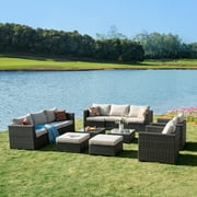 Ovios 12 Pieces Outdoor Patio Furniture Set All-Weather Patio Conversation Set Wicker Outdoor Sectional Sofa with Furniture Cover No Assembly Required