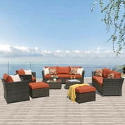 Ovios 12 Pieces Patio Furniture Set, Rattan Wicker Conversation Set, All-Weather Outdoor Sectional Sofa with Tempered Glass Table for Garden Backyard