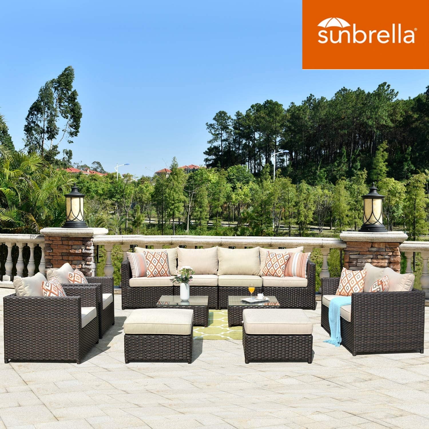 Ovios 12 Pieces Sunbrella Outdoor Patio Furniture Set Wicker Furniture Conversation Set All Weather Sectional Couch with Waterproof Cover Sunbrella Cushions Walmart