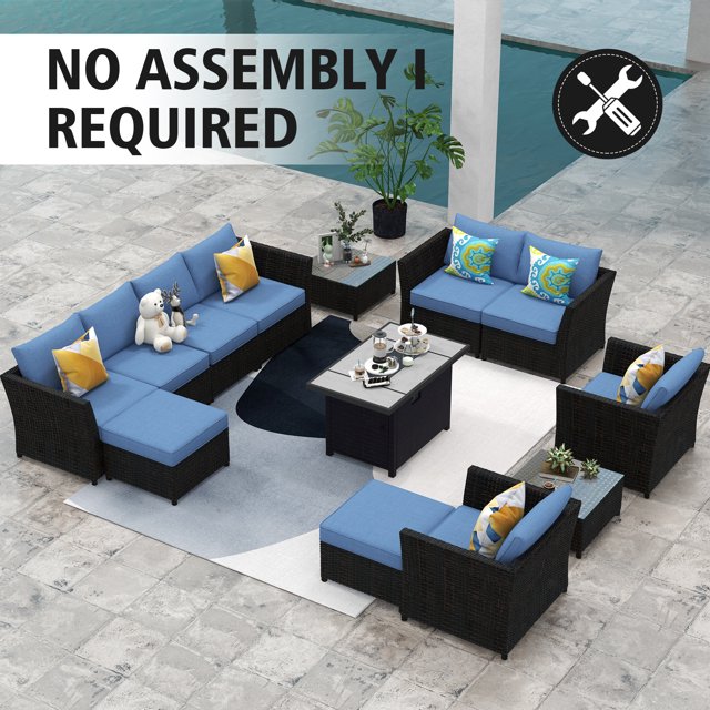 Ovios 13 Pieces Outdoor Patio Furniture with Fire Pit Table All Weather