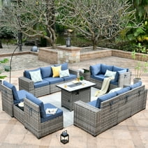 Ovios 13 Pieces Outdoor Patio Furniture with Fire Pit Table All Weather Wicker Sectional Set for Porch