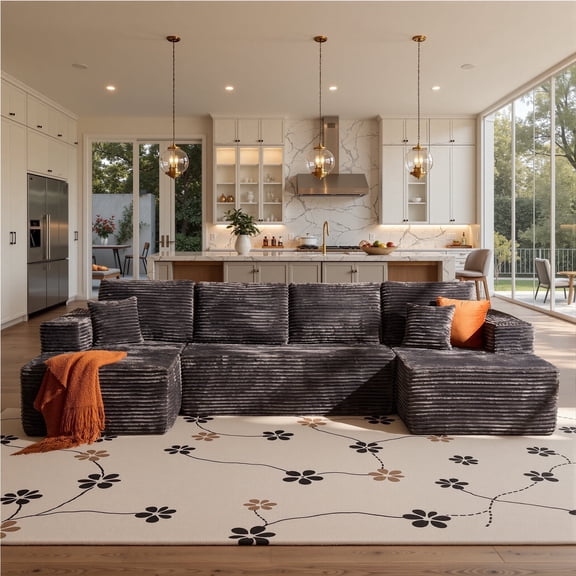 Ovios 131" Cloud Sectional Sofa, U-Shaped Deep Seat Modular Boneless Couch, No Assembly Required,Gray(Plush Corduroy)