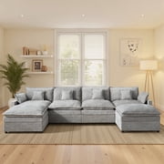 Ovios 142" U-Shaped Modular Sectional Sofa, Plush Corduroy Deep Seat Boneless Cloud Couch for Living Room, No Assembly Required
