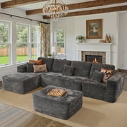 Ovios 133" Oversized Modular Sectional Sofa U-Shaped Corduroy Couch with Chaise & Ottoman Deep-Seat Sofa Set for Living Room, Gray