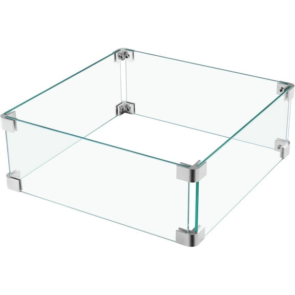 Ovios 15" x 15" x 5.5" Fire Pit Glass Wind Guard for Patio Fire Table