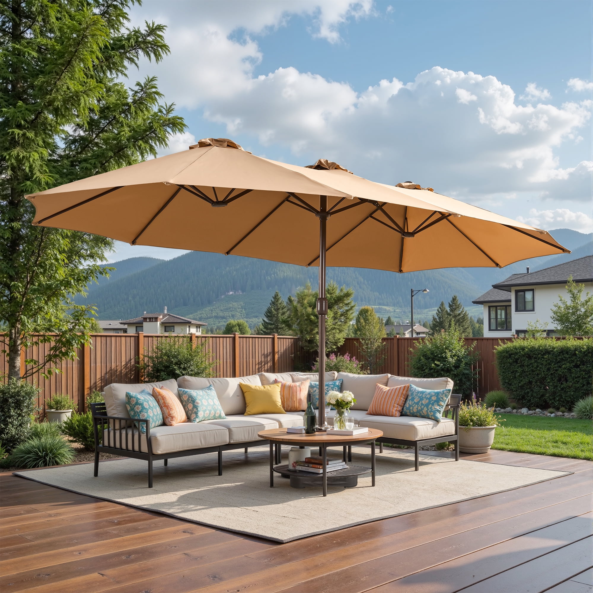Ovios 15ft Patio Umbrellas Double-Sided Rectangle Outdoor Umbrella with ...