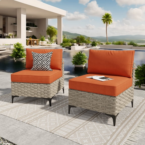 Ovios 2 Pieces Outdoor Patio Conversation Furniture Set Cushioned PE Rattan Wicker Chairs Set