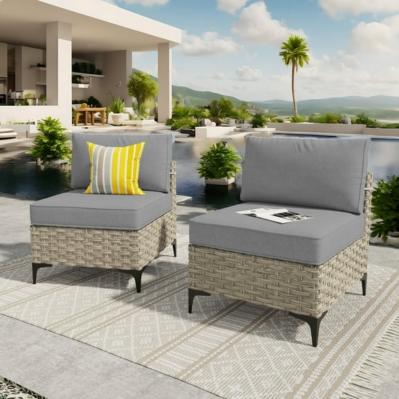 Ovios 2 Pieces Outdoor Patio Conversation Furniture Set Cushioned PE Rattan Wicker Chairs Set