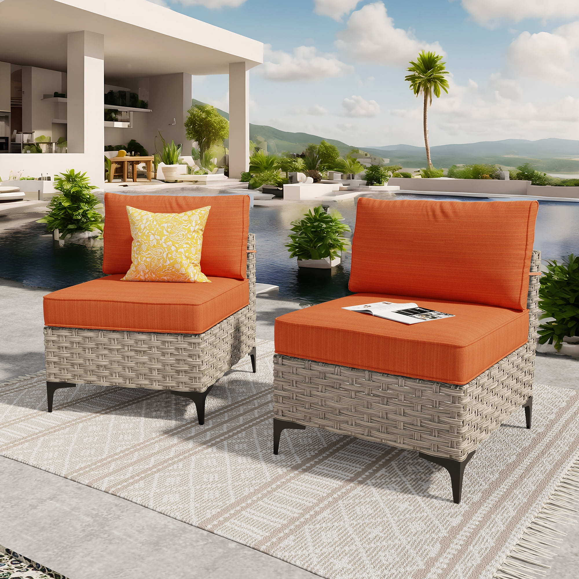Ovios 2 Pieces Outdoor Patio Conversation Furniture Set Cushioned PE Rattan Wicker Chairs Set