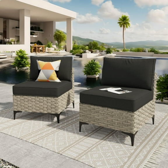 Ovios 2 Pieces Outdoor Patio Conversation Furniture Set Cushioned PE Rattan Wicker Chairs Set