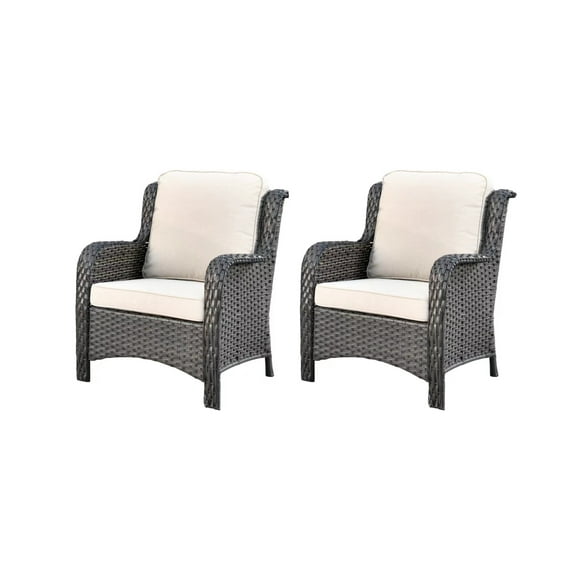 Ovios 2 Pieces Outdoor Patio Chairs Wicker Rattan Single Chairs Set with Cushion for Backyard