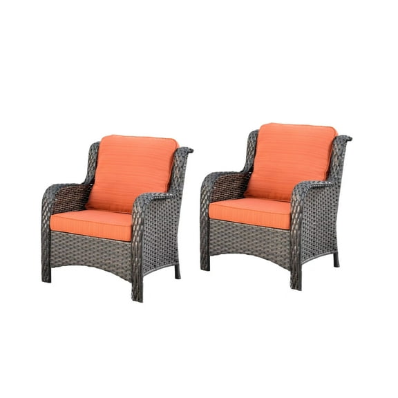 Ovios 2 Pieces Outdoor Patio Chairs Wicker Rattan Single Chairs Set with Cushion for Backyard