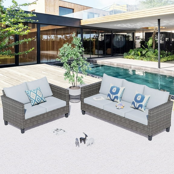 Ovios 2 Pieces Outdoor Patio Furniture All-Weather Sectional Sofa Loveseat for Lawn, Steel Frame