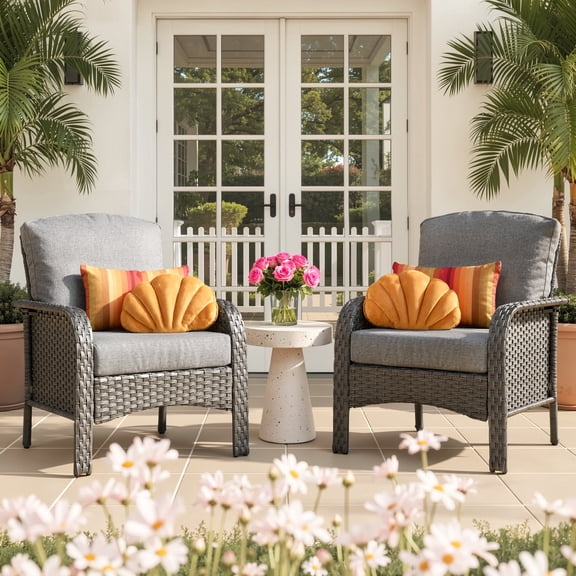 Ovios Patio Chairs Set of 2 All-Weather Wicker Patio Furniture Chairs Set Rattan High-Back Outdoor Armchairs with Cushions, Dark Grey