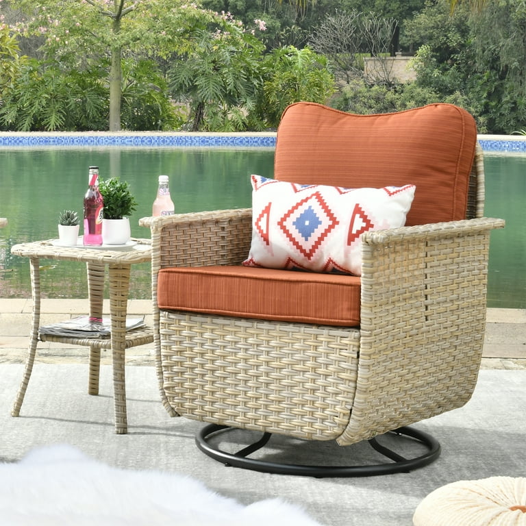 Ovios Pieces Outdoor Patio Furniture Set Wicker Swivel Chair