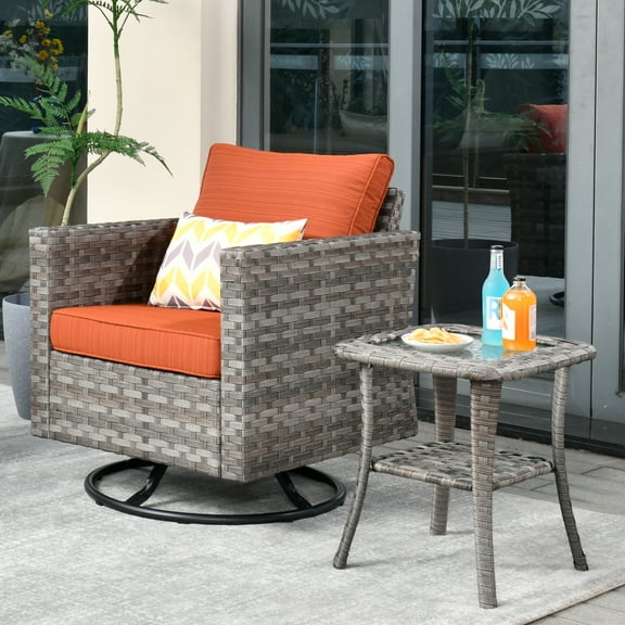 Ovios 2 Pieces Outdoor Patio Furniture Wicker Bistro set with Swivel Chairs and Side Coffee Table for Backyard