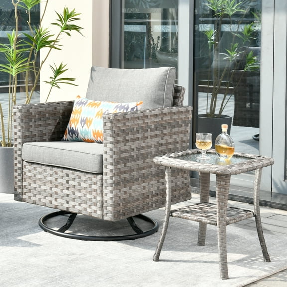 Ovios 2 Pieces Outdoor Patio Furniture Wicker Bistro set with Swivel Chairs and Side Coffee Table for Backyard