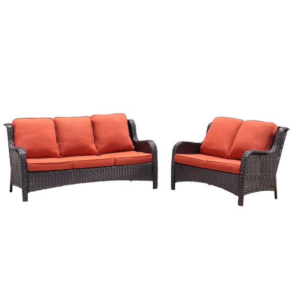 Ovios 2 Pieces Outdoor Patio Furniture with Sofa Wicker Patio Sectional with Loveseat for Backyard