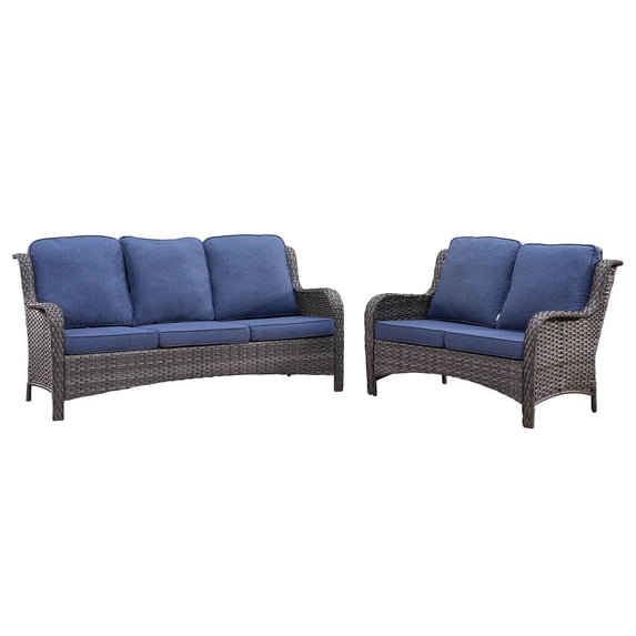 Ovios 2 Pieces Outdoor Patio Furniture with Sofa Wicker Patio Sectional with Loveseat for Backyard