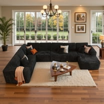 Ovios 163" U-Shape Modular Sectional Sofa Extra Large Plush Corduroy Couch with Chaise Deep Seat Cloud Sofa Bed for Living Room, Black, No Assembly Needed