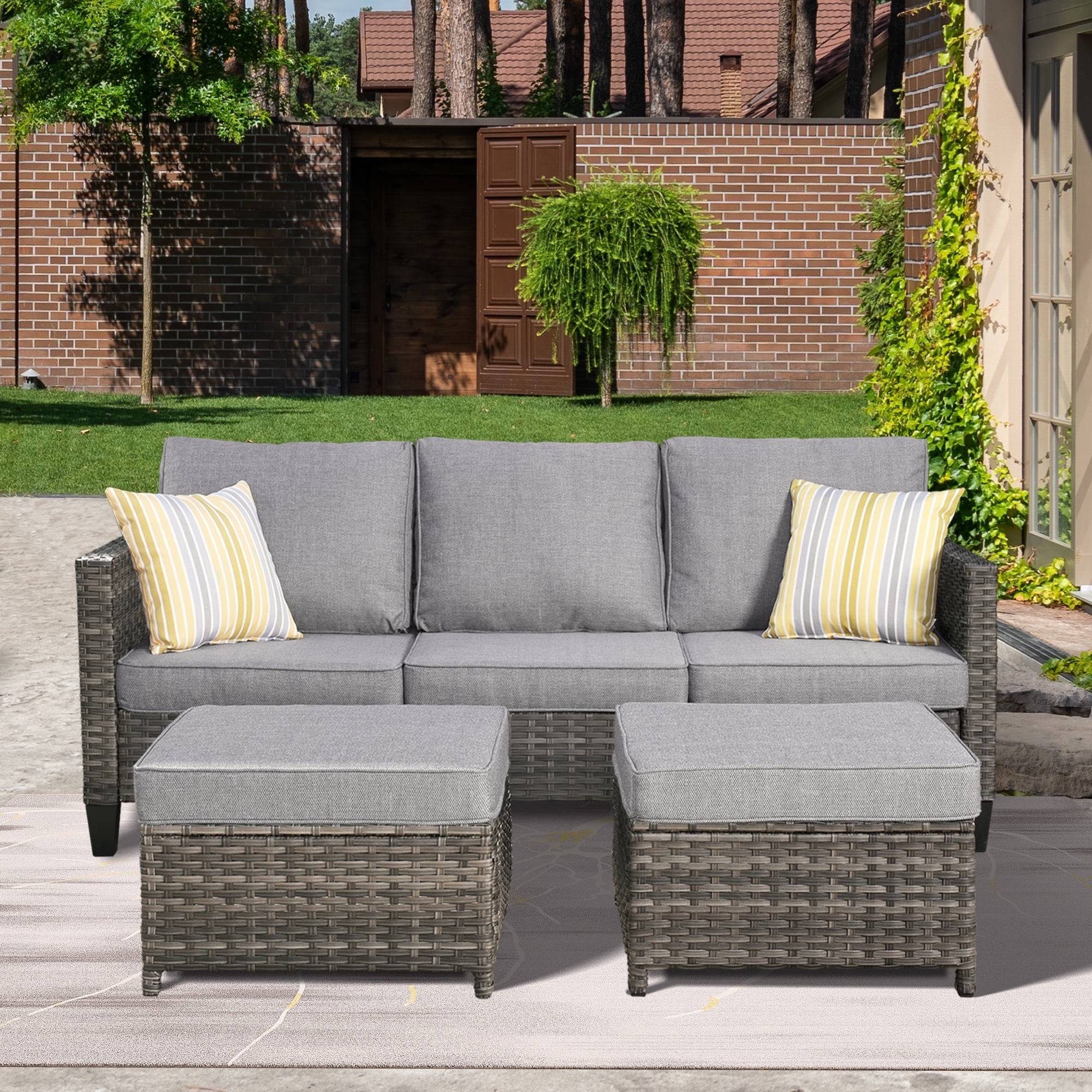 Ovios 3Piece Rattan Sectional Couch, AllWeather Wicker Patio