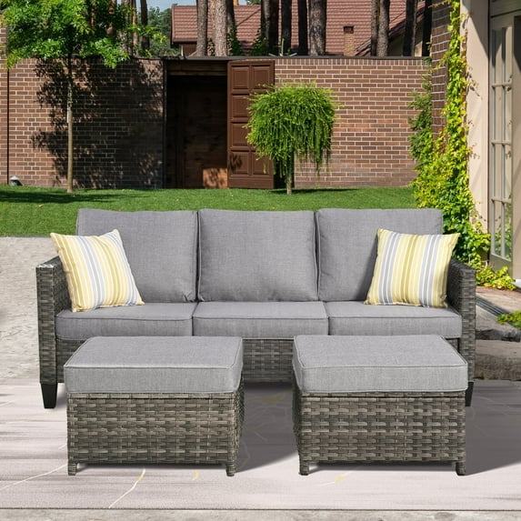 Ovios 3-Piece Outdoor Furniture Set All-Weather Wicker Patio Sofa with Cushions for Conversations